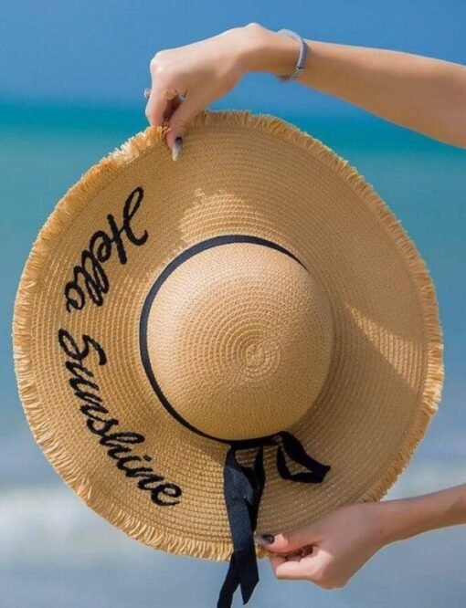 "Hello Sunshine" Floppy Sun Straw Hat – Image 3