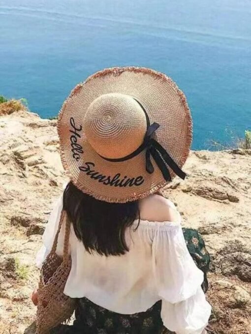 "Hello Sunshine" Floppy Sun Straw Hat – Image 4