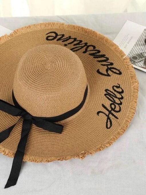 "Hello Sunshine" Floppy Sun Straw Hat – Image 6