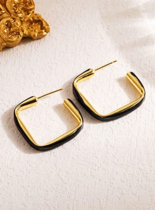 Team Spirit 18K Gold-Plated Square Enamel Earrings | Gameday Earrings – Image 4