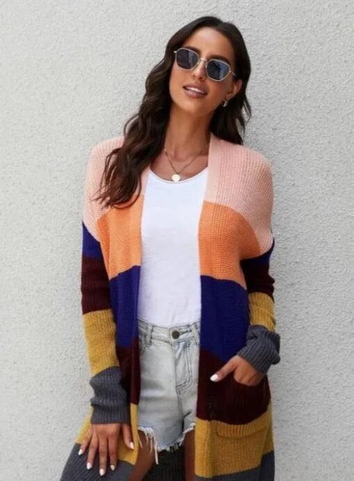 Abigail Colorblock Open Front Knit Cardigan – Image 6