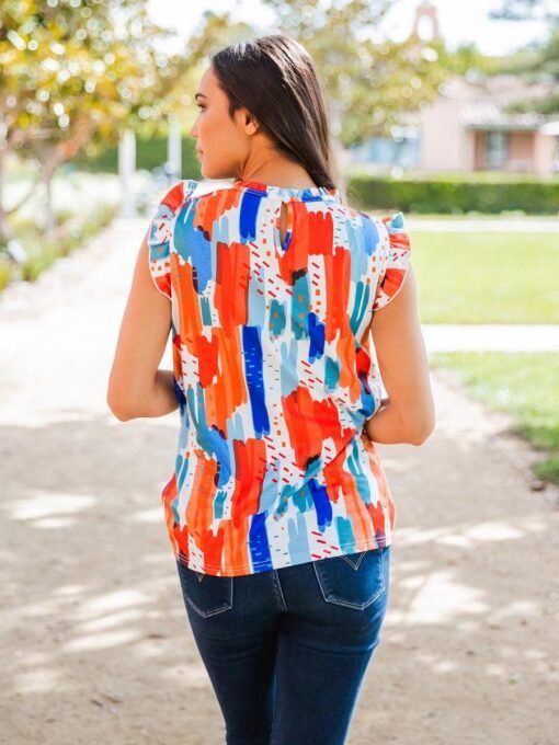 Abstract Print Flutter Sleeve Top – Image 4