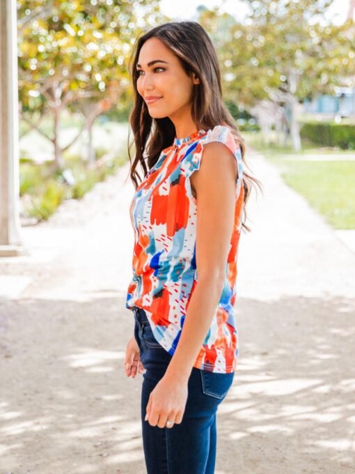 Abstract Print Flutter Sleeve Top – Image 5