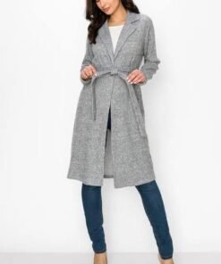 Grey Tied Front Cardigan | Midi-Length