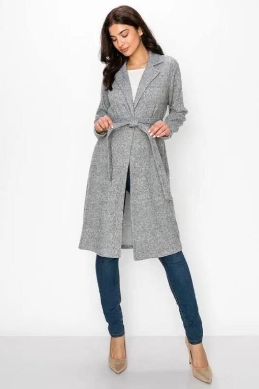 Grey Tied Front Cardigan | Midi-Length
