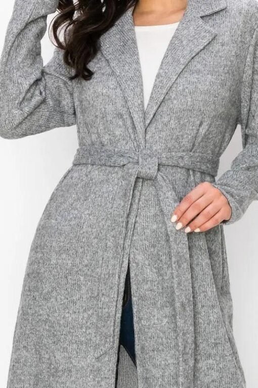 Grey Tied Front Cardigan | Midi-Length – Image 3