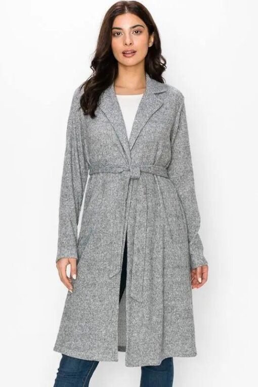 Grey Tied Front Cardigan | Midi-Length – Image 4