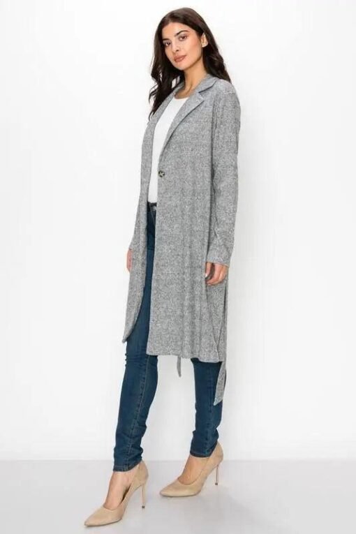 Grey Tied Front Cardigan | Midi-Length – Image 5