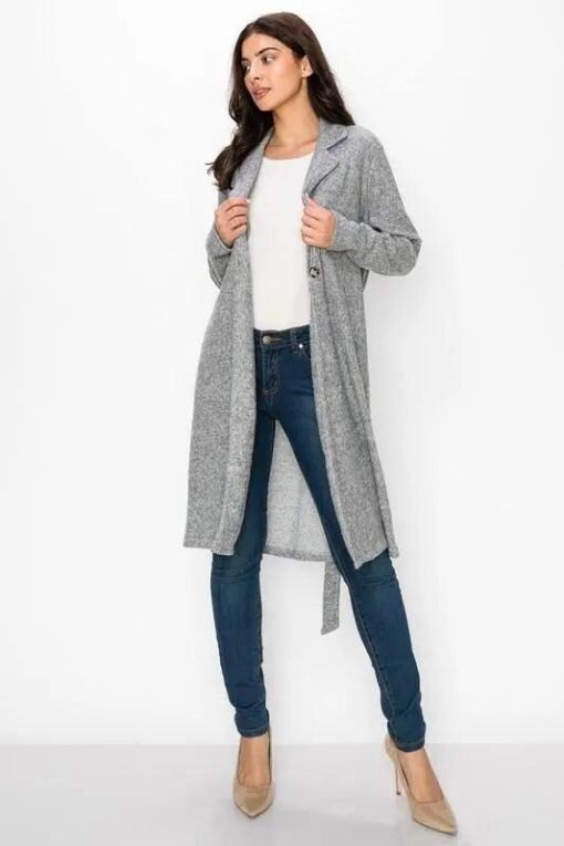 Grey Tied Front Cardigan | Midi-Length – Image 6