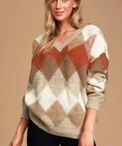 Anna Argyle Oversized V-Neck Sweater