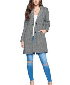 Women Dress Coat - Herringbone Dress Coat
