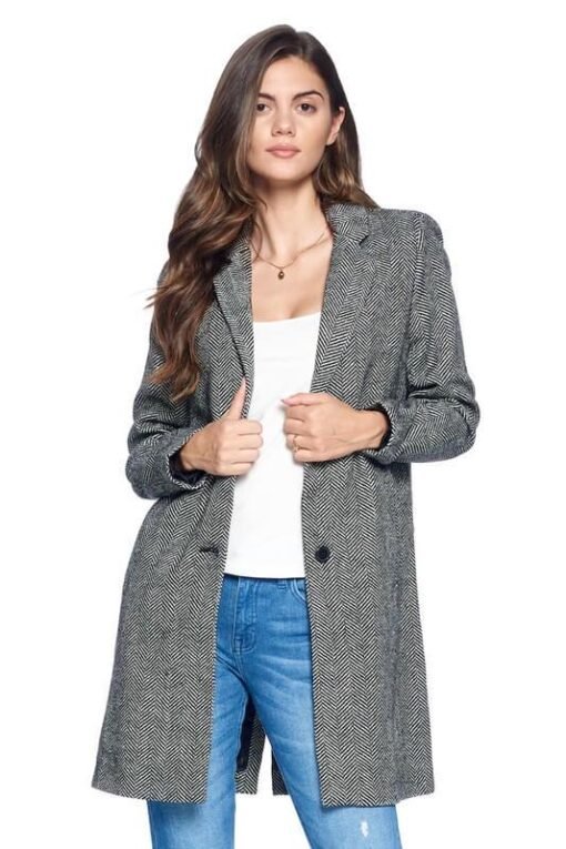 Women Dress Coat - Herringbone Dress Coat – Image 3
