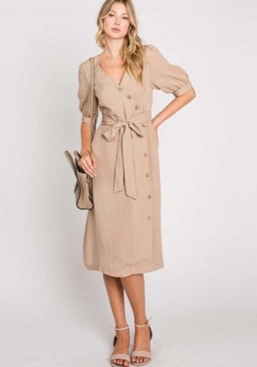 Asymmetrical Button-Down Wrapped Midi Dress – Image 3