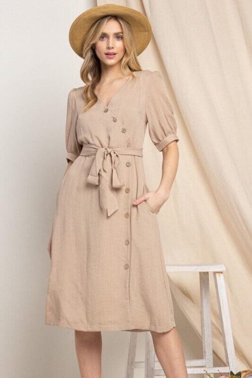 Asymmetrical Button-Down Wrapped Midi Dress – Image 4