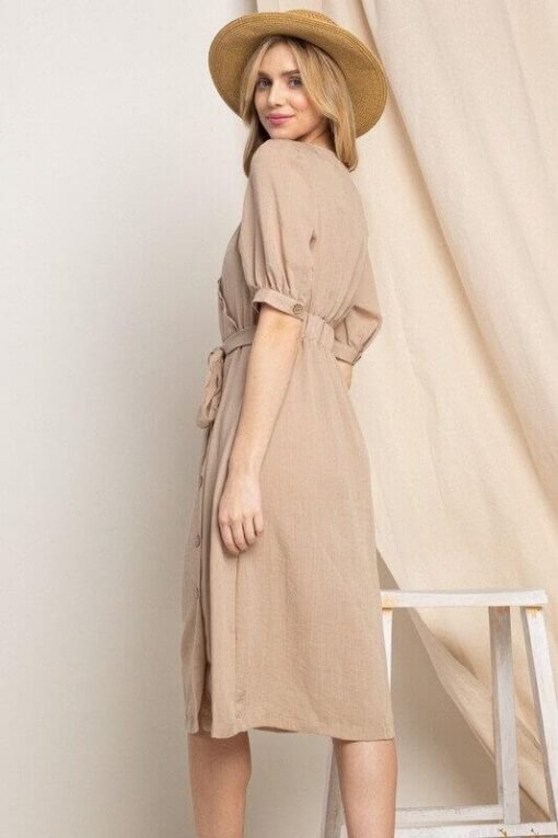Asymmetrical Button-Down Wrapped Midi Dress – Image 6