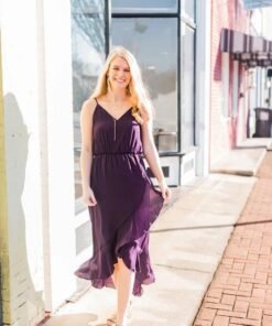 Asymmetrical Hem Dress - Ruffle Hem Dress
