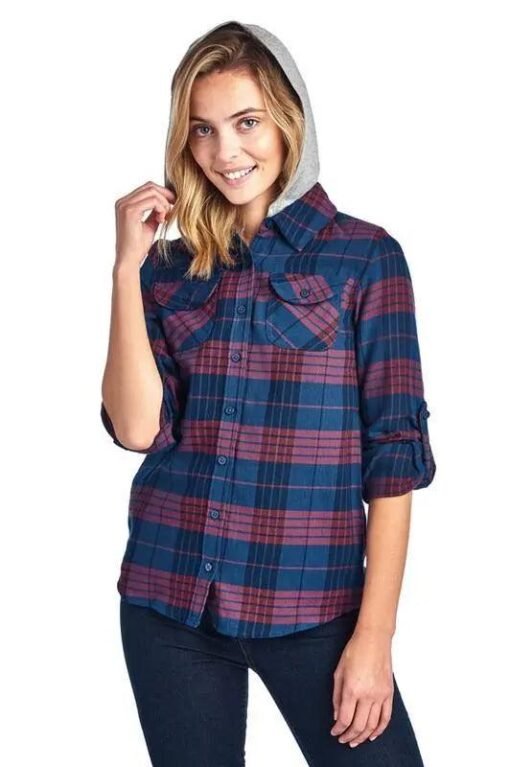 Flannel Plaid Shirt - Plaid Shirt with Hoodie – Image 3