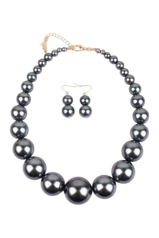 Beaded Pearl Statement Necklace and Earring Set – Image 3