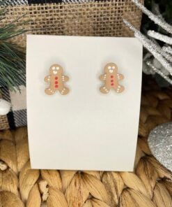 Beige Ginger Bread Man Handmade Clay Earrings