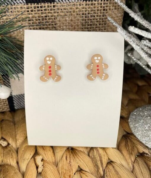 Beige Ginger Bread Man Handmade Clay Earrings