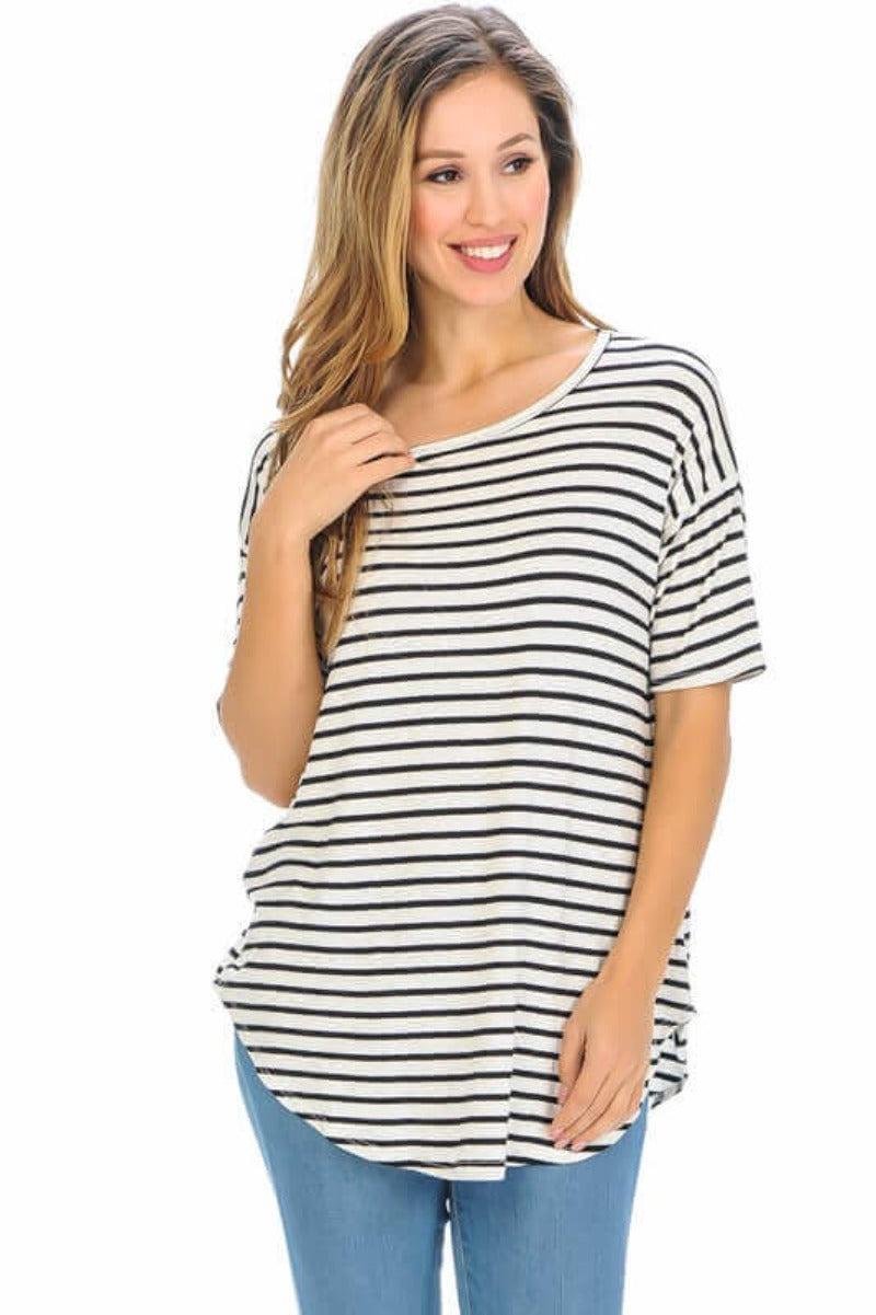 Striped Short Sleeve Top | Mature Women's Knit Tops – Image 4