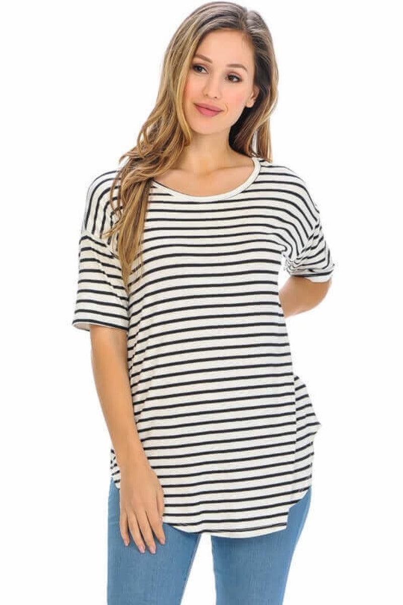 Striped Short Sleeve Top | Mature Women's Knit Tops – Image 5