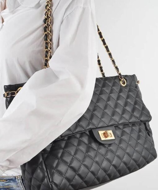 Black Quilted Chain Shoulder Bag – Image 4