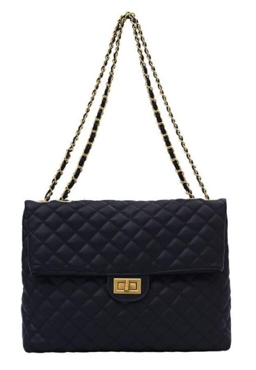 Black Quilted Chain Shoulder Bag – Image 6