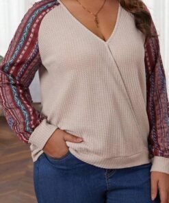 Bohemian Surplice Long Sleeve V-Neck Top