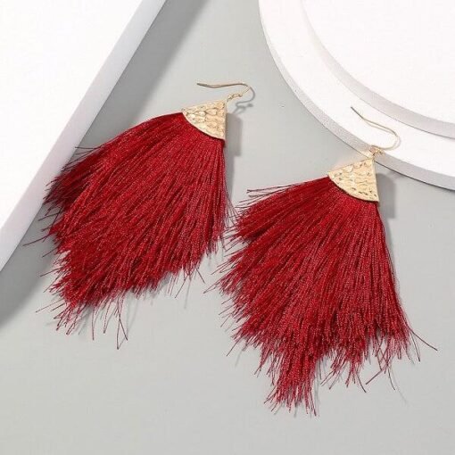 Burgundy Tassel Fringe Earrings | BOHO Earrings – Image 3