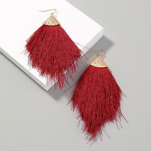 Burgundy Tassel Fringe Earrings | BOHO Earrings – Image 4