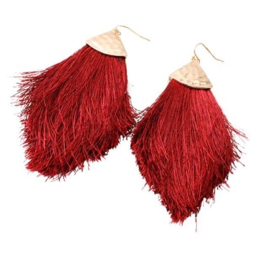 Burgundy Tassel Fringe Earrings | BOHO Earrings – Image 5