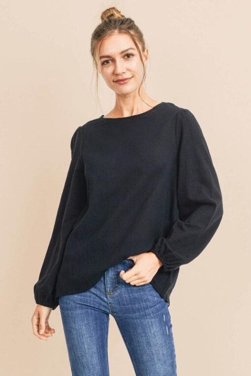 Caroline Loose Contrast Balloon Sleeve Top – Image 3