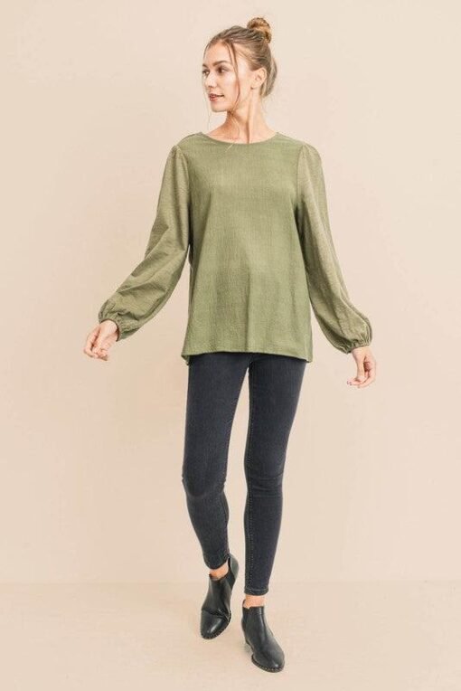 Caroline Loose Contrast Balloon Sleeve Top – Image 4