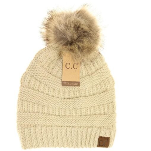 CC Beanie Fur Pom-Pom Beanie Hats – Image 4