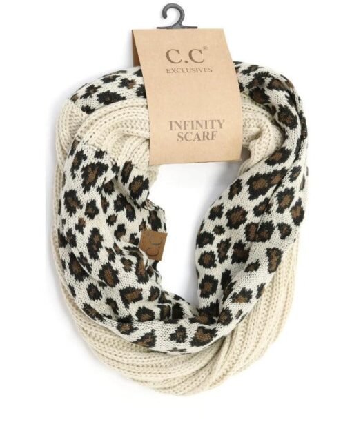 CC Beanie Ribbed Knit 2-Tone Leopard Print Infinity Scarf Scarves – Image 3