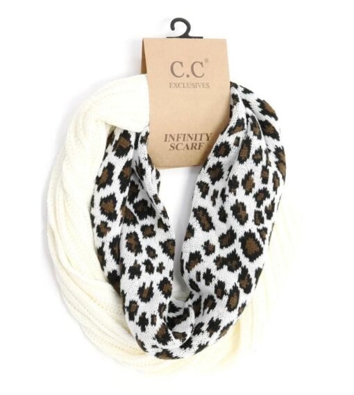 CC Beanie Ribbed Knit 2-Tone Leopard Print Infinity Scarf Scarves – Image 5