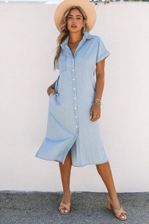 Chambray Button-Up Midi Dress – Image 5