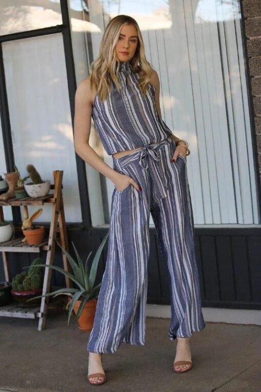 Chambray Stripe Wide-Leg Pants Bottoms | Clearance Items – Image 4