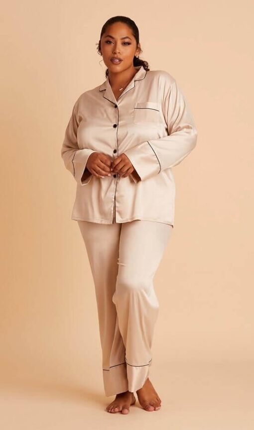 Satin Pajamas Set | Long Sleeve Pajamas | Mature Women's Loungewear – Image 6