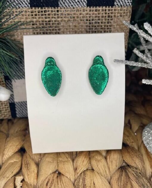 Christmas Light Bulb Handmade Clay Earrings | Red or Green – Image 3