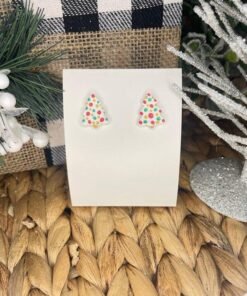 Christmas Tree Cheer Dotted Stud Handmade Clay