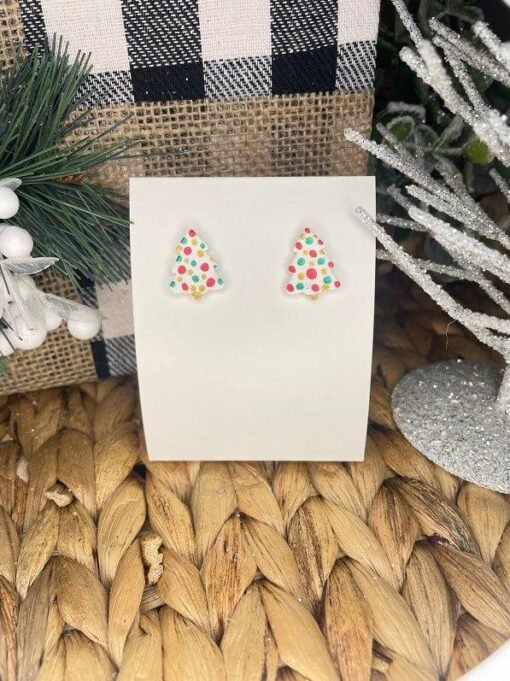 Christmas Tree Cheer Dotted Stud Handmade Clay