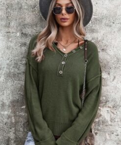 Chunky Knit V-Neck Sweater | Mature Women's Sweaters