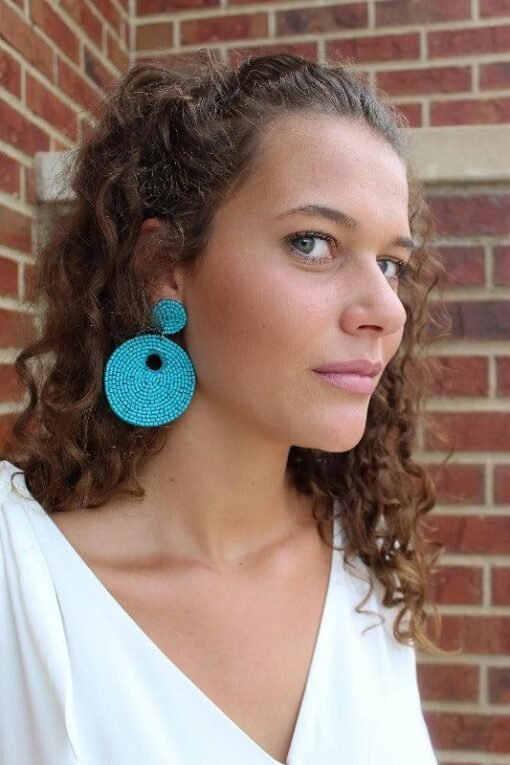 Circular Seed Bead Post Earrings – Image 3