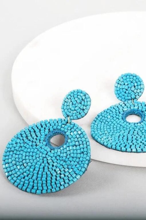 Circular Seed Bead Post Earrings – Image 4