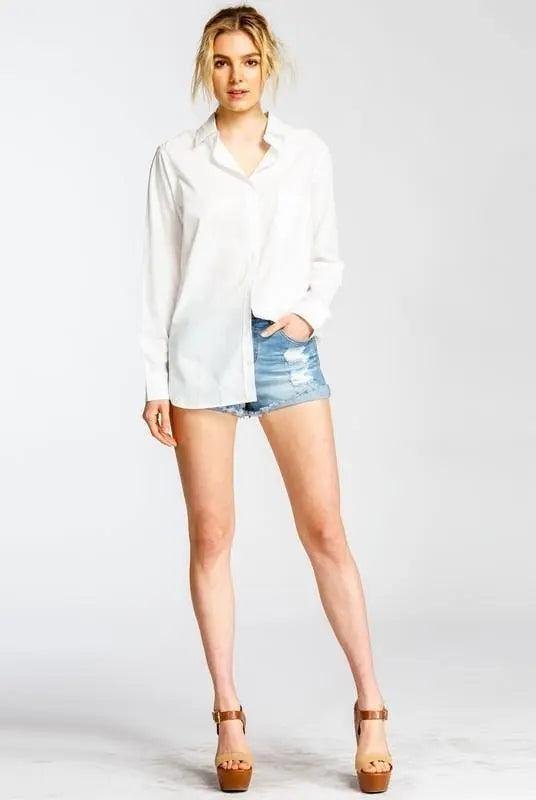 Classic Button Down Boyfriend Woven Shirt | Button Down Blouse – Image 4