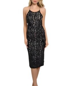 Classy Lace Overlay Cross-Body Backless Cocktail Dress Dresses