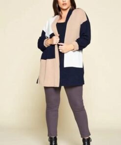 Color-Block - Open Front - Plus Size - Womens Cardigan
