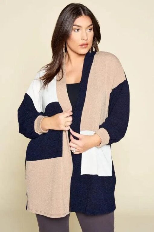 Color-Block - Open Front - Plus Size - Womens Cardigan – Image 3